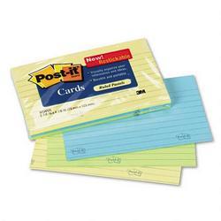 3M Post it® Index Cards, Mixed Pastel, Plain, 3 x 5, ruled