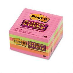 3M Post it® Super Sticky Note Pads, 4x4, Lined, Asstd Colors, Six 90 Sheet Pads/Pack