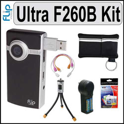 Pure Digital Flip Video Ultra Series F260B 60 Minute Black Camcorder + Deluxe Accessory Kit