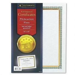 Southworth Company Refill Foil Enhanced Certificates, Gold Foil on Blue Parchment, 15/Pack