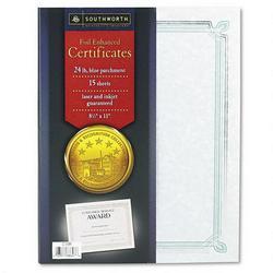 Southworth Company Refill Foil Enhanced Certificates, Holographic Foil on Blue Parchment, 15/Pack