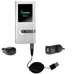 Gomadic Retractable USB Hot Sync Compact Kit with Car & Wall Charger for the Cowon iAudio U5 - Brand