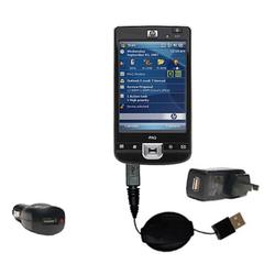 Gomadic Retractable USB Hot Sync Compact Kit with Car & Wall Charger for the HP iPaq 214 - Brand w/