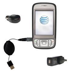 Gomadic Retractable USB Hot Sync Compact Kit with Car & Wall Charger for the HTC 3G UMTS PDA Phone - Gomadic