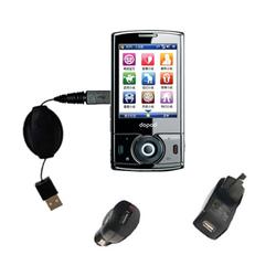 Gomadic Retractable USB Hot Sync Compact Kit with Car & Wall Charger for the HTC Phoebus - Brand w/