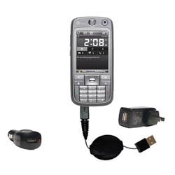 Gomadic Retractable USB Hot Sync Compact Kit with Car & Wall Charger for the HTC S730 - Brand w/ Tip