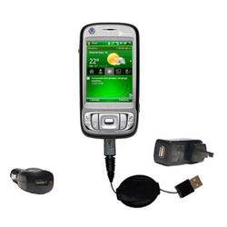 Gomadic Retractable USB Hot Sync Compact Kit with Car & Wall Charger for the HTC TILT - Brand w/ Tip