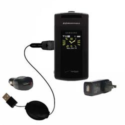 Gomadic Retractable USB Hot Sync Compact Kit with Car & Wall Charger for the Samsung Flipshot - Bran