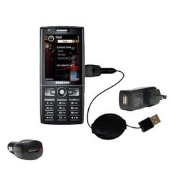 Gomadic Retractable USB Hot Sync Compact Kit with Car & Wall Charger for the Samsung SGH-i550 - Bran