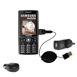 Gomadic Retractable USB Hot Sync Compact Kit with Car & Wall Charger for the Samsung SGH-i550w - Bra