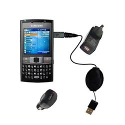 Gomadic Retractable USB Hot Sync Compact Kit with Car & Wall Charger for the Samsung SGH-i780 - Bran