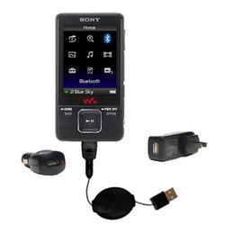 Gomadic Retractable USB Hot Sync Compact Kit with Car & Wall Charger for the Sony Walkman NWZ-A828 - Gomadic