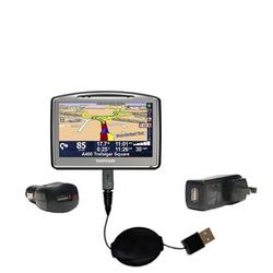 Gomadic Retractable USB Hot Sync Compact Kit with Car & Wall Charger for the TomTom Go 920T - Brand
