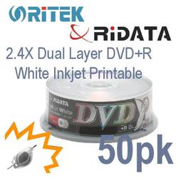 Bastens Ritek RiData 2.4X DVD+R dual layer white inkjet printable in 25pc/cakebox
