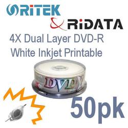 Bastens Ritek RiData 4X DVD-R dual layer white inkjet printable in 25pc/cakebox