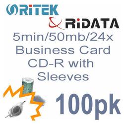Bastens Ritek RiData Business Card CD-R white inkjet printable 5min/50mb/24X with sleeves