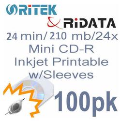 Bastens Ritek RiData Mini 24min/210mb/24X CD-R white inkjet printable with sleeves