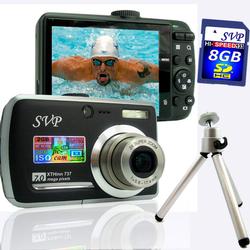 SVP Xthinn 737 Black - 7 Mega Pixels Digital Camera/ Video Recorder/ CCD Sensor/ 3X Optical Zoom + M (X737B16GBTRI)