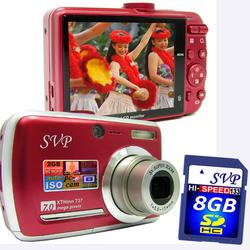 SVP Xthinn 737 Red - 7 Mega Pixels Digital Camera/ Video Recorder/ CCD Sensor/ 3X Optical Zoom + 8GB