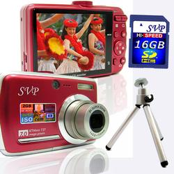 SVP Xthinn 737 Red - 7 Mega Pixels Digital Camera/ Video Recorder/ CCD Sensor/ 3X Optical Zoom + Min (X737R16GBTRI)
