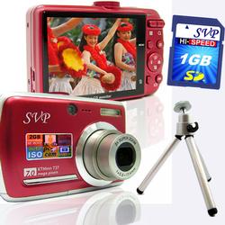 SVP Xthinn 737 Red - 7 Mega Pixels Digital Camera/ Video Recorder/ CCD Sensor/ 3X Optical Zoom + Min (X737R1GBTRI)