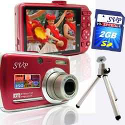 SVP Xthinn 737 Red - 7 Mega Pixels Digital Camera/ Video Recorder/ CCD Sensor/ 3X Optical Zoom + Min (X737R2GBTRI)