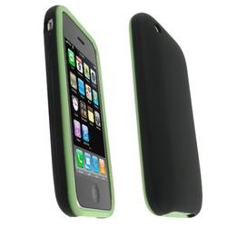 Eforcity Silicone Skin Case for Apple iPhone 3G, Black w/ Green Trim by Eforcity
