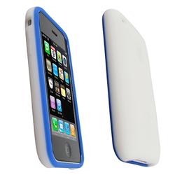 Eforcity Silicone Skin Case for Apple iPhone 3G, White w/ Blue Trim by Eforcity