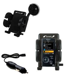 Gomadic Sony Walkman NWZ-A816 Auto Windshield Holder with Car Charger - Uses TipExchange