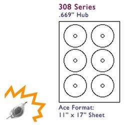 Bastens White Standard CD / DVD 11x17 Label Sheet Laser/Inkjet Printable small 0.669in hub (Ace 30800-50)