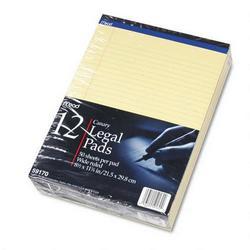 Mead Products Wide Ruled Legal Pads, 8 1/2 x 11 3/4, Canary, 50 Sheets/Pad, 12/Pack