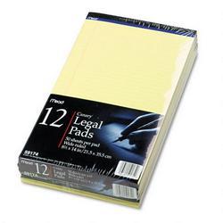 Mead Products Wide Ruled Legal Pads, 8 1/2 x 14, Canary, 50 Sheets/Pad, 12/Pack