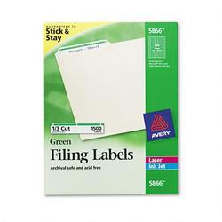 Avery-Dennison Permanent Printer Filing Labels, 1/3 Cut, 1500/BX,Green (AVE05866)