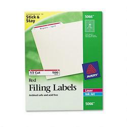Avery-Dennison Permanent Printer Filing Labels, 1/3 Cut, 1500/BX, Red (AVE05066)