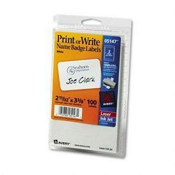 Avery-Dennison Plain Name Badge, 2-11/32 x3-3/8 , 100/Pack, White (AVE05147)