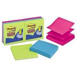 3M Pop-Up Notes, Super Sticky, 3 x 3, Assorted Neon Colors, 6/Pack (MMMR3306SSAN)