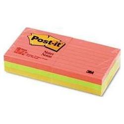 3M Post-it® Neon Color Ruled Note Pads, 3 x 3 Size, 6 Pads/Pack (MMM6306AN)