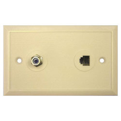 Eagle Aspen Pro Brand 3 Socket Coax/Phone Faceplate - F81 Coaxial, RJ-11 Phone - Ivory