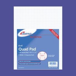 Ampad/Divi Of American Pd & Ppr Quadrille Pad, 8-1/2 x11 , 20lb, 6 Sq.In. Ruling, White (AMP22004)