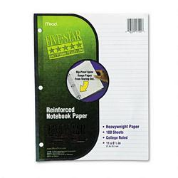 Mead Products Reinforced Filler Paper, 3-Hole, College-Ruled, 11 x 8-1/2, 100 Sheets/Pack (MEA17102)