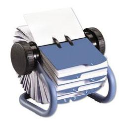 RubberMaid Rotary Business Card File, 200 Sleeves, 400-Card Cap., 24 Guides, Blue (ROL63299)
