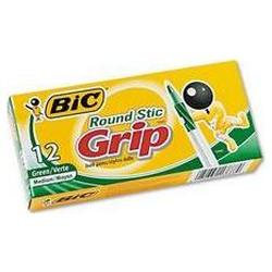 Bic Corporation Round Stic Grip™ Ball Pen, Medium Point, Green Ink, Dozen (BICGSMG11GN)