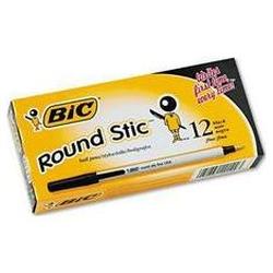 Bic Corporation Round Stic® Ballpoint Pen, Fine Point, 0.8mm, Black Ink, Dozen (BICGSF11BK)
