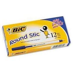 Bic Corporation Round Stic® Ballpoint Pen, Fine Point, 0.8mm, Blue Ink, Dozen (BICGSF11BE)