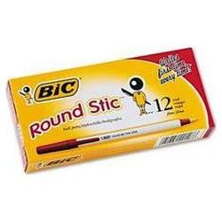 Bic Corporation Round Stic® Ballpoint Pen, Fine Point, 0.8mm, Red Ink, Dozen (BICGSF11RD)