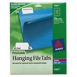 Avery-Dennison Self-Adhesive Printable Hanging File Tabs, Laser/InkJet, 1/5 Cut, White, 90/Pack (AVE5567)