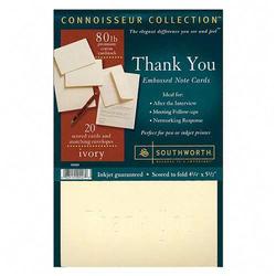 Southworth Company Southworth Thank You Embossed Notecard - 5.5 x 8.5 - 80lb - Vellum - 20 x Card, 20 x Envelope (R2020)
