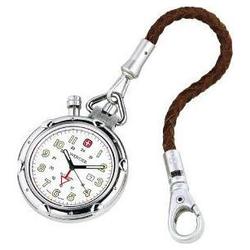 WENGER Standard Issue Pocket Watch, White Dial, Brown Leather Strap