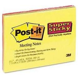 3M Super Sticky™ Meeting Notes, 8 x 6, 45 Sheets per Pad, 4 Pads per Pack (MMM6845SSP)