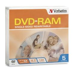 VERBATIM CORPORATION Verbatim 5x DVD-RAM Media - 4.7GB - 5 Pack